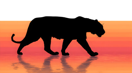 Poster - Silhouette of a panther walking with a reflection on a colorful background with a white top