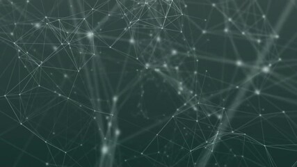 Poster - Dark teal field activating glowing node clusters forming triangular mesh pulsing, dispersing