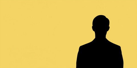 Poster - Silhouette of a business professional in a suit against a vibrant yellow background, representing confidence, leadership, and the essence of corporate identity in a modern workspace