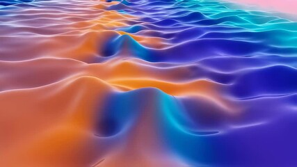 Poster - Colorful undulating surface. Smooth hills with orange, blue and pink colors. Wavy shapes background. Abstract field or landscape with pastel tones.