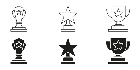 Poster - Trophy And Star Award Line And Solid Icon Set. Achievement, Recognition, And Excellence Symbol Collection. Celebratory And Honorary Design Elements. Isolated Vector Illustration