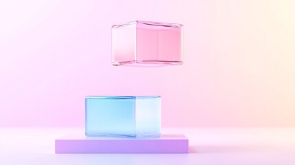 Aufkleber - Floating Abstract Pastel Cubes on Soft Gradient Background
