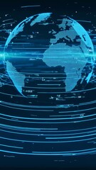Poster - Blue Digital Globe Rotating with Flowing Data Streams Displayed for Vertical Use, Perfect for Visual Concepts