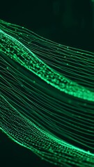Poster - Abstract flowing bright green light beams on dark backdrop. Data stream motion. Glowing strands for Vertical video display.