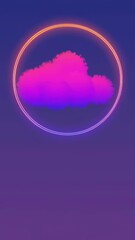 Poster - Glowing Circle with Magenta Cloud on Gradient Purple Backdrop. Vertical format suitable for screens. Video background element.