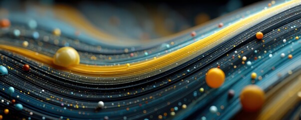 Poster - Abstract visualization of swirling patterns with colorful spheres and smooth motion