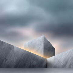 Aufkleber - Futuristic Dark Grey Geometric Architecture with Sloped Walls