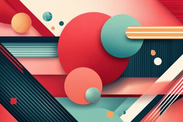 Poster - Vivid abstract composition showcasing vibrant shapes and layered geometric design elements