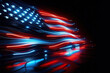 © Pham Ty - Black lighting paint of the American flag in it's true red, white, and blue, with neon blue back lighting from behind it. Space for text, July 4th