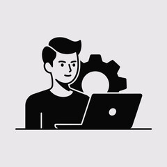 Poster - Young man working on laptop with gear icon