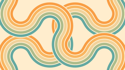 Wall Mural - abstract background of rainbow groovy wavy line design in 1970s hippie retro style. vector pattern r