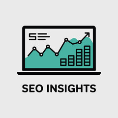 Poster - Laptop screen displaying seo insights with line graph and bar chart showing growth