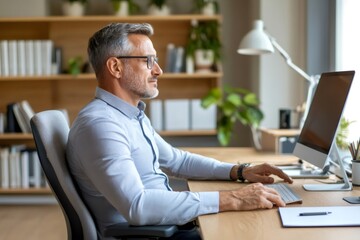 Aufkleber - Confident businessman working on computer in modern office