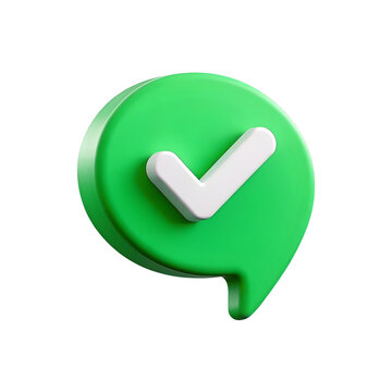 3d green check mark speech bubble icon isolated on transparent background