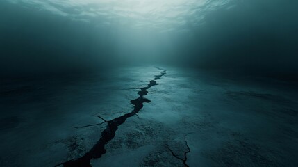 Poster - Large cracks forming on the ocean floor reveal the powerful forces of tectonic plates and intense seismic activity generated by an earthquake