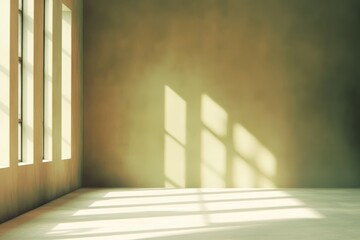 Poster - Bright and Airy Minimalist Room with Soft Window Shadows Creating a Serene Ambiance for Design Use