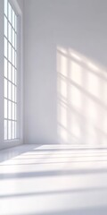 Poster - Bright Minimalist Interior Design Featuring Large Windows and Contrasting Sunlight and Shadows