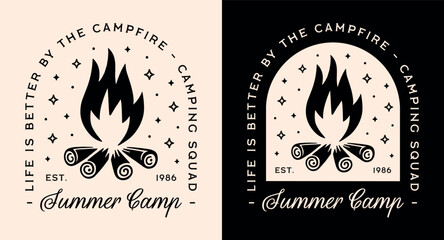Wall Mural - summer camp squad camping crew camper badge life is better by the campfire funny quotes shirt design