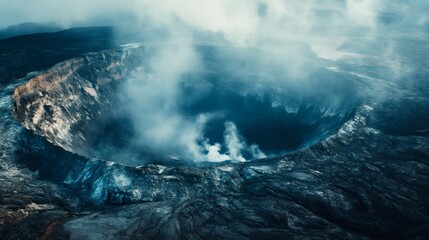 Poster - Smoke and volcanic gases rise from the crater of a volcano, creating a dramatic display of geothermal activity and geological forces shaping earth