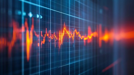 Poster - Bright orange seismic waves represent earthquake activity, creating dramatic visuals on a dark monitoring screen, potentially indicating geological instability and the need for analysis