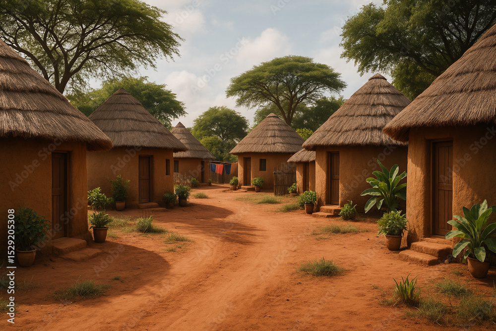 Traditional African Village Mud Huts Path. Beautiful traditional ...