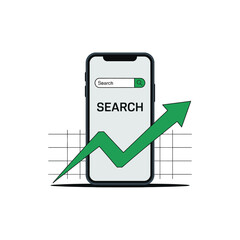 Poster - Smartphone displaying search results with upward trending graph illustrating growth in online searches