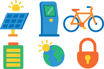 Poster - Solar Bike Dock. Isometric flat vector illustration of a solar-powered bike share docking station with touchscreen interface and