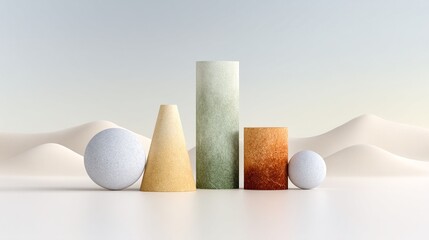Aufkleber - Minimal Geometric Composition with Cylinder Cone and Sphere