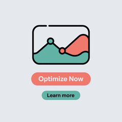  - Colorful line graph icon with optimize now and learn more buttons for website or app
