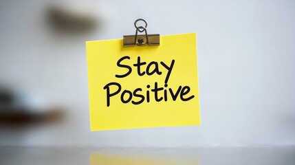 Poster - Yellow Sticky Note With Stay Positive Message, On A White Background. Motivational Concept