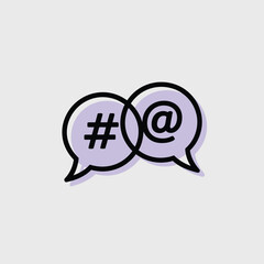 Poster - Interconnected speech bubbles with hashtag and at symbol for social media communication