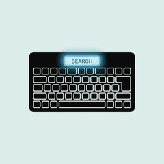 Poster - Black computer keyboard with illuminated search button digital technology concept