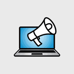 Fototapete - Laptop screen with megaphone icon digital marketing announcement