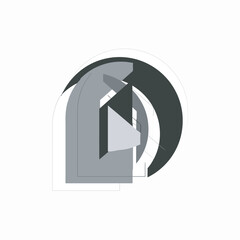 Poster - Abstract architectural design of geometric shapes and forms featuring overlapping gray elements on a clean white background.