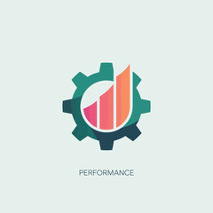 Poster - Abstract gear and bar graph logo design representing business performance and growth
