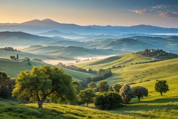  Tuscan hills at sunrise rolling green landscape
