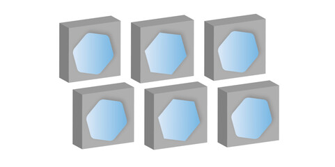 Aufkleber - Six gray cubes each containing a blue hexagon shape arranged in a grid on a white background plain design