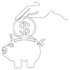 Poster - continuous line Money budget savings loan cash earning income wallet currency dollar card coin revenue piggy bank