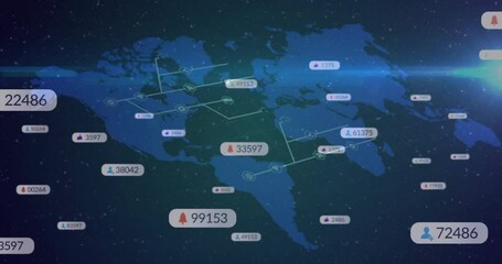 Poster - Flame icon appearing over Central America, world map showing data connections expanding globally