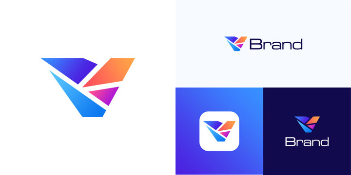 Letter V with irregular, regular geometric, Logo icon design vector element, Symbol initial alphabet sign with dynamic vibrant gradient colorful for blockchain, technology and brand identity business