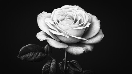 Poster - Ilustraci√≥n de rosa florecida entintada en blanco y negro