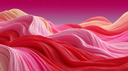 Poster - Vivid, Fluid 3D Render of Swirling, Layered Paper in Red and Pink Hues, Forming a Wavy Abstract