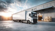 © Anoo - Cargo truck parked for loading with goods against a cloudy blue sky in an industrial warehouse setting
