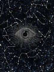 Aufkleber - Eye-shaped Constellation Illuminates Night Sky in a Symbolic Representation of Cosmic Wonders and Mysteries Above