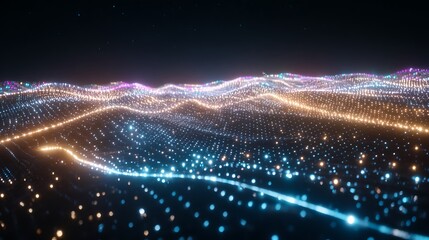 Poster - Abstract digital wave of colorful light