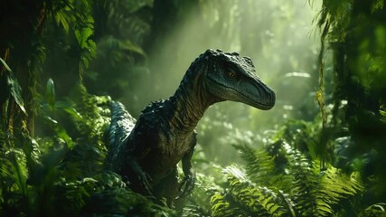Poster - Prehistoric dinosaur standing amidst trees and foliage