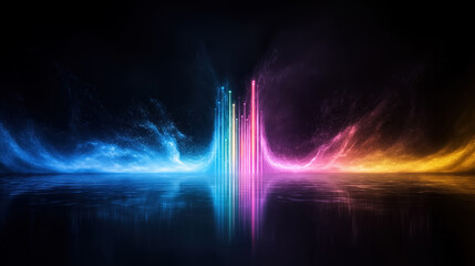 Poster - Colorful sound waves reflecting on water surface during night