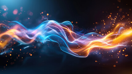 Fototapete - Colorful wave of light with glowing sparks in dark background