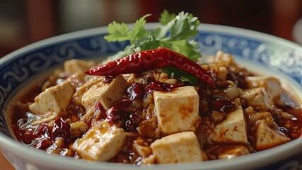Poster - A ceramic bowl filled with tofu, great for food illustrations or Asian-inspired themes
