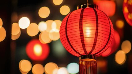 Aufkleber - A close-up shot of a red lantern with soft lighting in the background, perfect for use in illustrations or designs